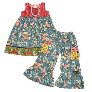 MATILDA JANE Good Hart Dress Matching Ruffles Vintage Floral Polka Dots Size 6/8